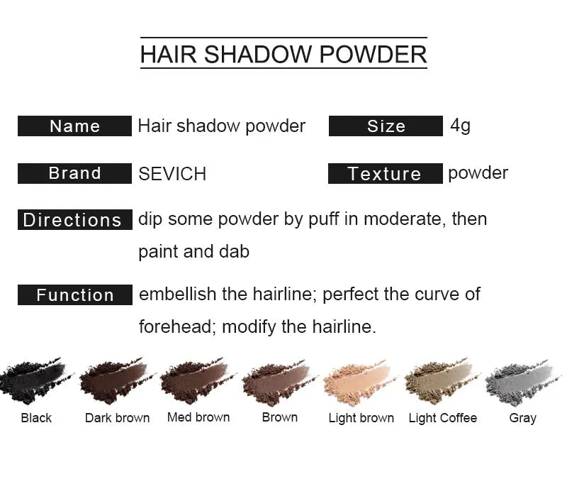 Sevich Hairline Powder 4g Hairline Shadow Powder Trucco Correttore per capelli Copertura naturale Prodotto unisex per la perdita dei capelli