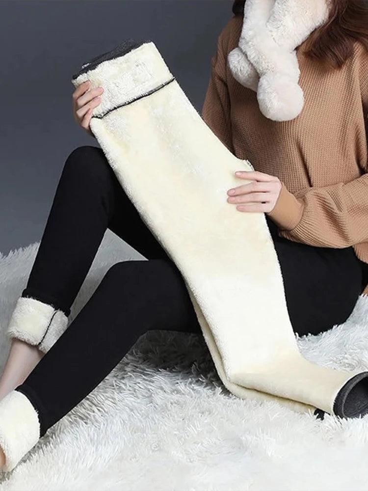 Leggings termici da donna inverno caldo sexy elastico traslucido collant femminile in pile termico a vita alta sottile addensare pantaloni attillati