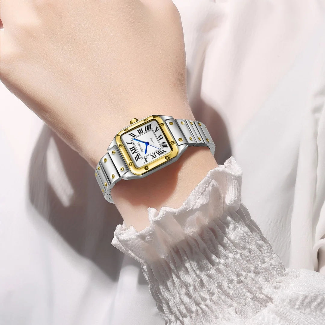 Orologi da donna quadrati Orologio da donna al quarzo Orologio da polso femminile Cinturino in bambù in acciaio inossidabile Orologio da donna casual Orologio Relogio Feminino