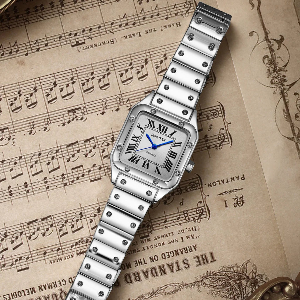 Orologi da donna quadrati Orologio da donna al quarzo Orologio da polso femminile Cinturino in bambù in acciaio inossidabile Orologio da donna casual Orologio Relogio Feminino