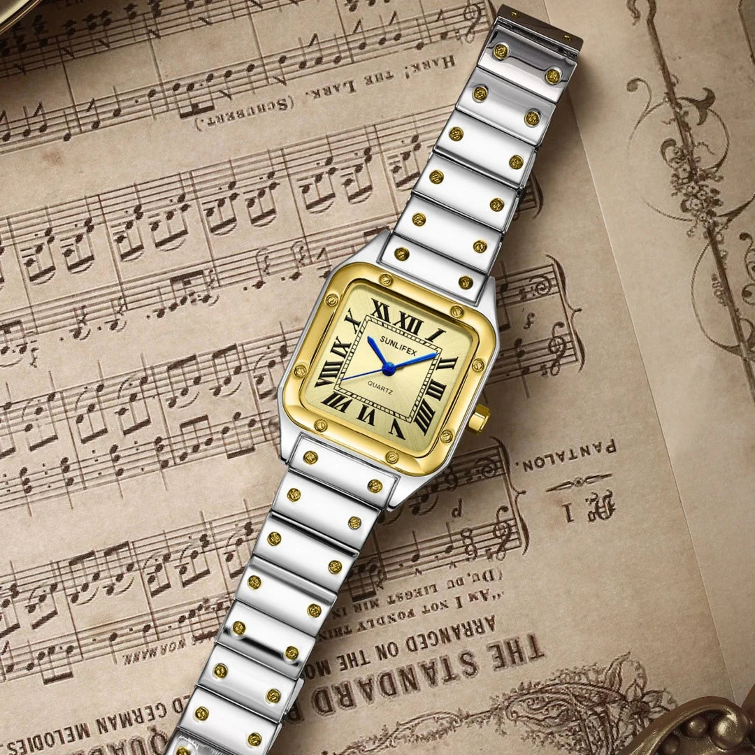 Orologi da donna quadrati Orologio da donna al quarzo Orologio da polso femminile Cinturino in bambù in acciaio inossidabile Orologio da donna casual Orologio Relogio Feminino