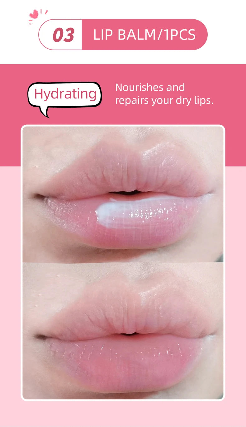 CACE Matte Liquid Lipstick Makeup set 4 colori Lipgloss e 1pc Lipgloss trasparente e 1pc Lip Balm Plumper e collana regalo