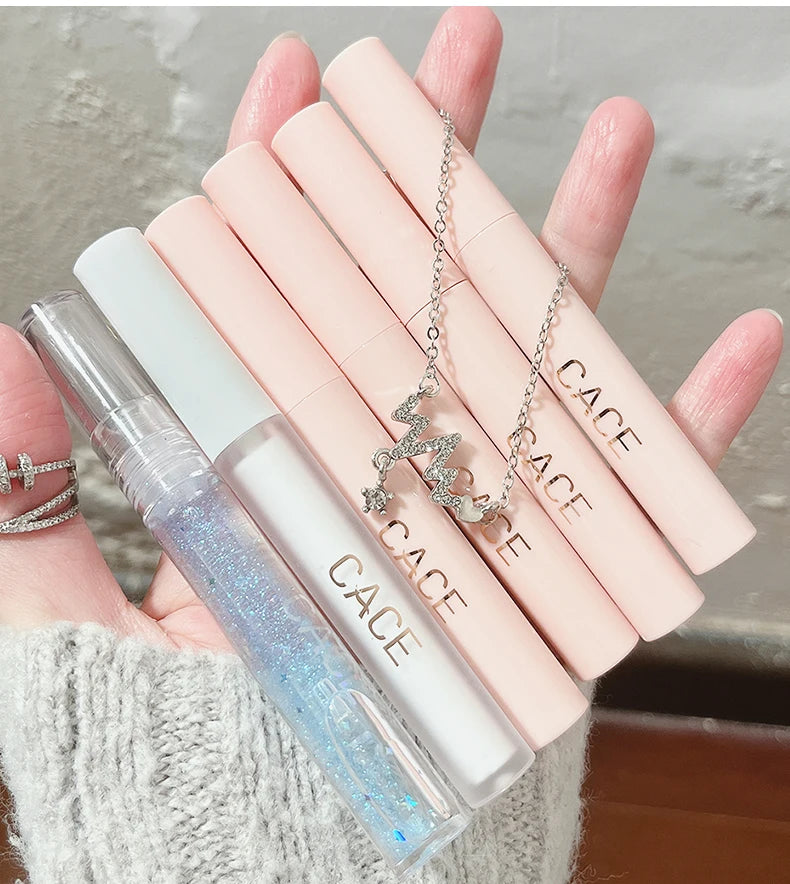 CACE Matte Liquid Lipstick Makeup set 4 colori Lipgloss e 1pc Lipgloss trasparente e 1pc Lip Balm Plumper e collana regalo