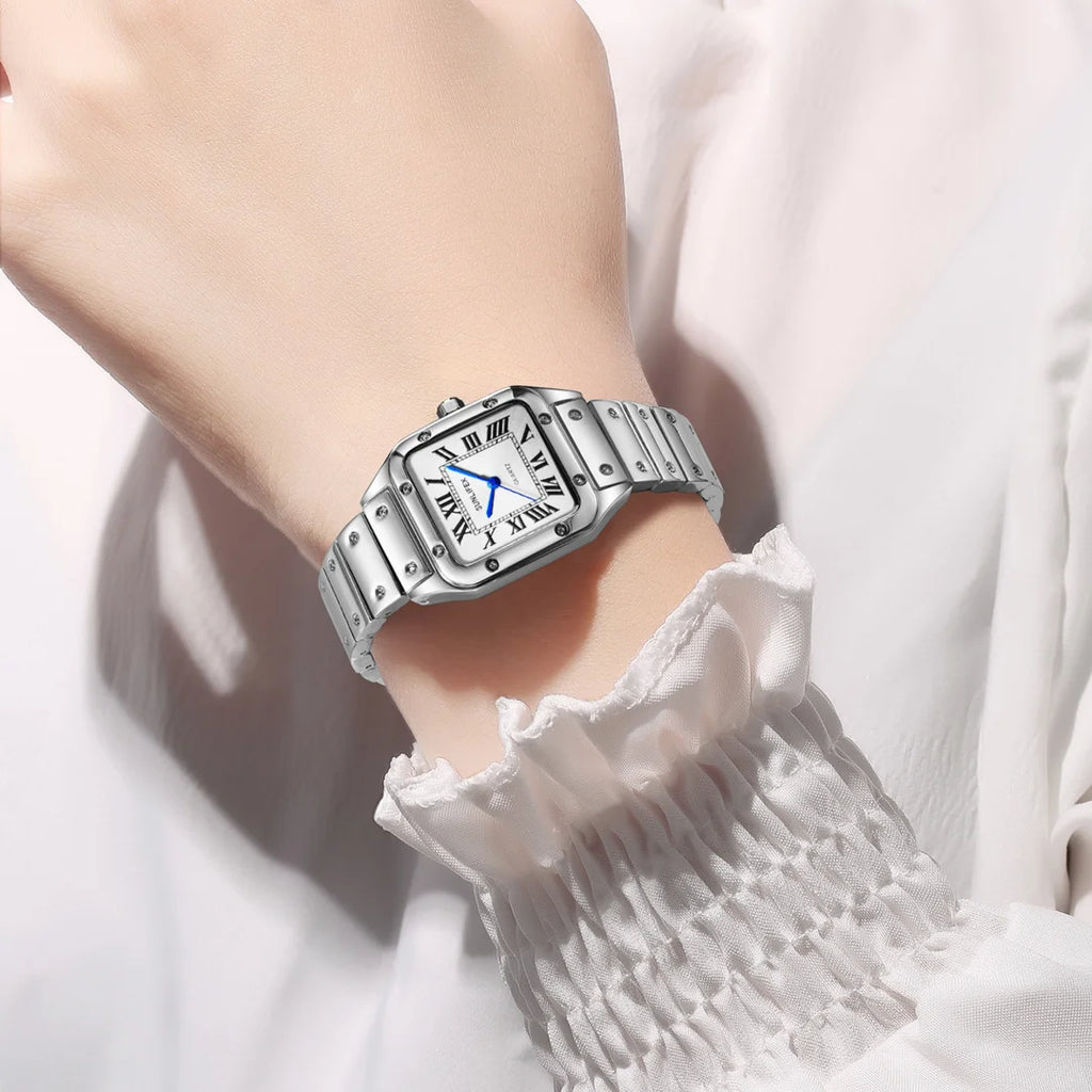 Orologi da donna quadrati Orologio da donna al quarzo Orologio da polso femminile Cinturino in bambù in acciaio inossidabile Orologio da donna casual Orologio Relogio Feminino