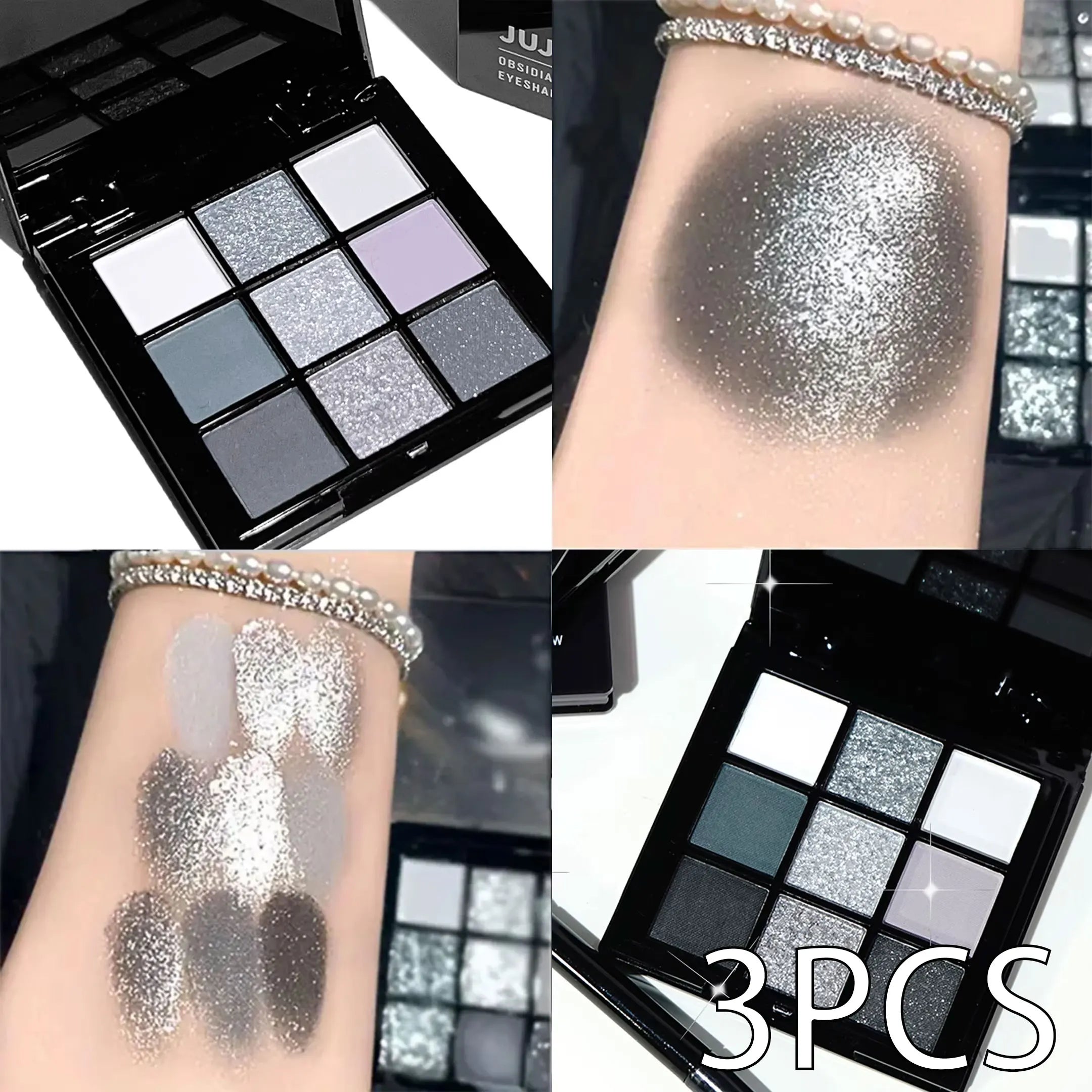 Palette di ombretti a nove colori Pennello per trucco, trucco fumoso grigio-rosa, trucco illuminante per baco da seta perlescente opaco