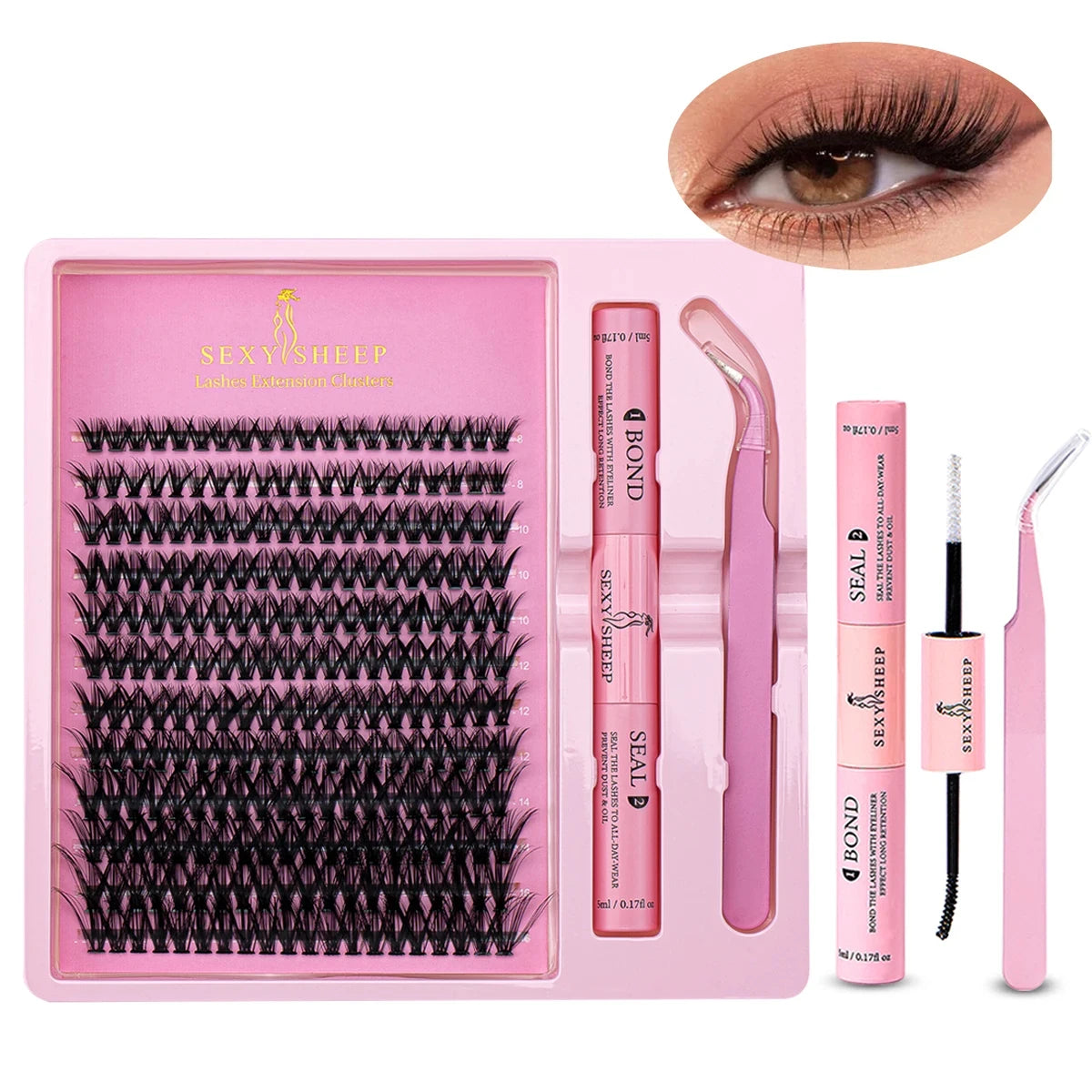 Set pennelli e spugne per trucco, soffio per trucco rosa, fascia per capelli, struccante per polsini, strumento per trucco kit per estensione ciglia fai da te da 8-16 mm