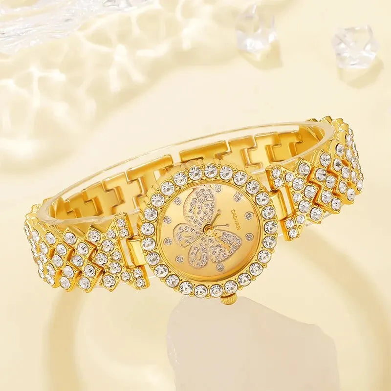 Orologio da donna con quadrante a farfalla orologio da donna con Design di marca orologio da donna in acciaio con cinturino al quarzo Set di moda di lusso con diamanti