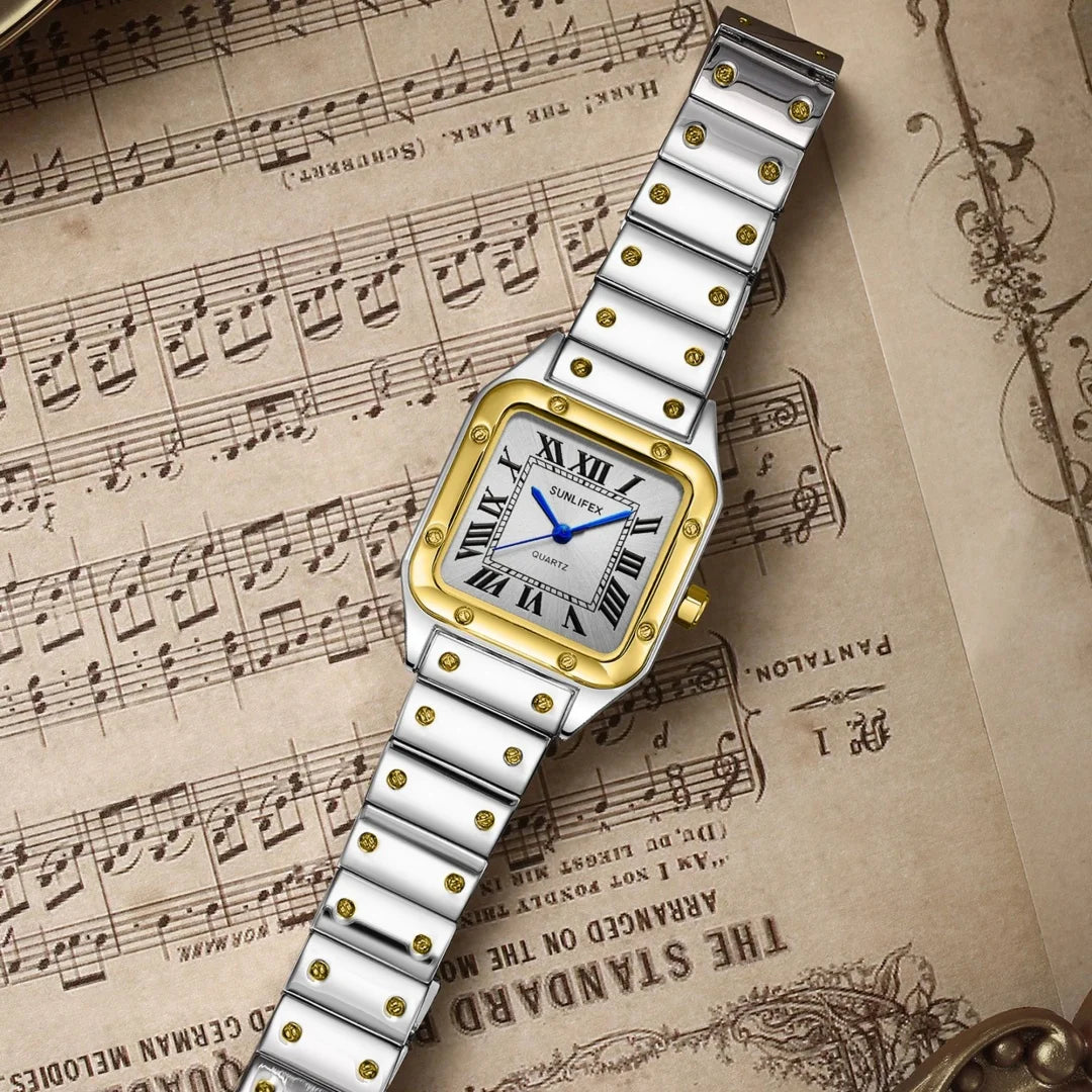 Orologi da donna quadrati Orologio da donna al quarzo Orologio da polso femminile Cinturino in bambù in acciaio inossidabile Orologio da donna casual Orologio Relogio Feminino