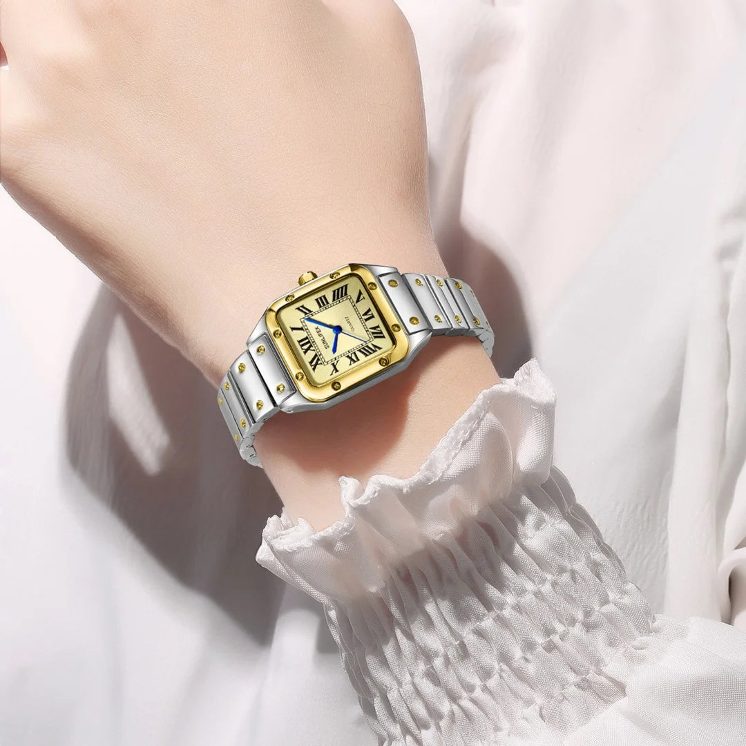 Orologi da donna quadrati Orologio da donna al quarzo Orologio da polso femminile Cinturino in bambù in acciaio inossidabile Orologio da donna casual Orologio Relogio Feminino