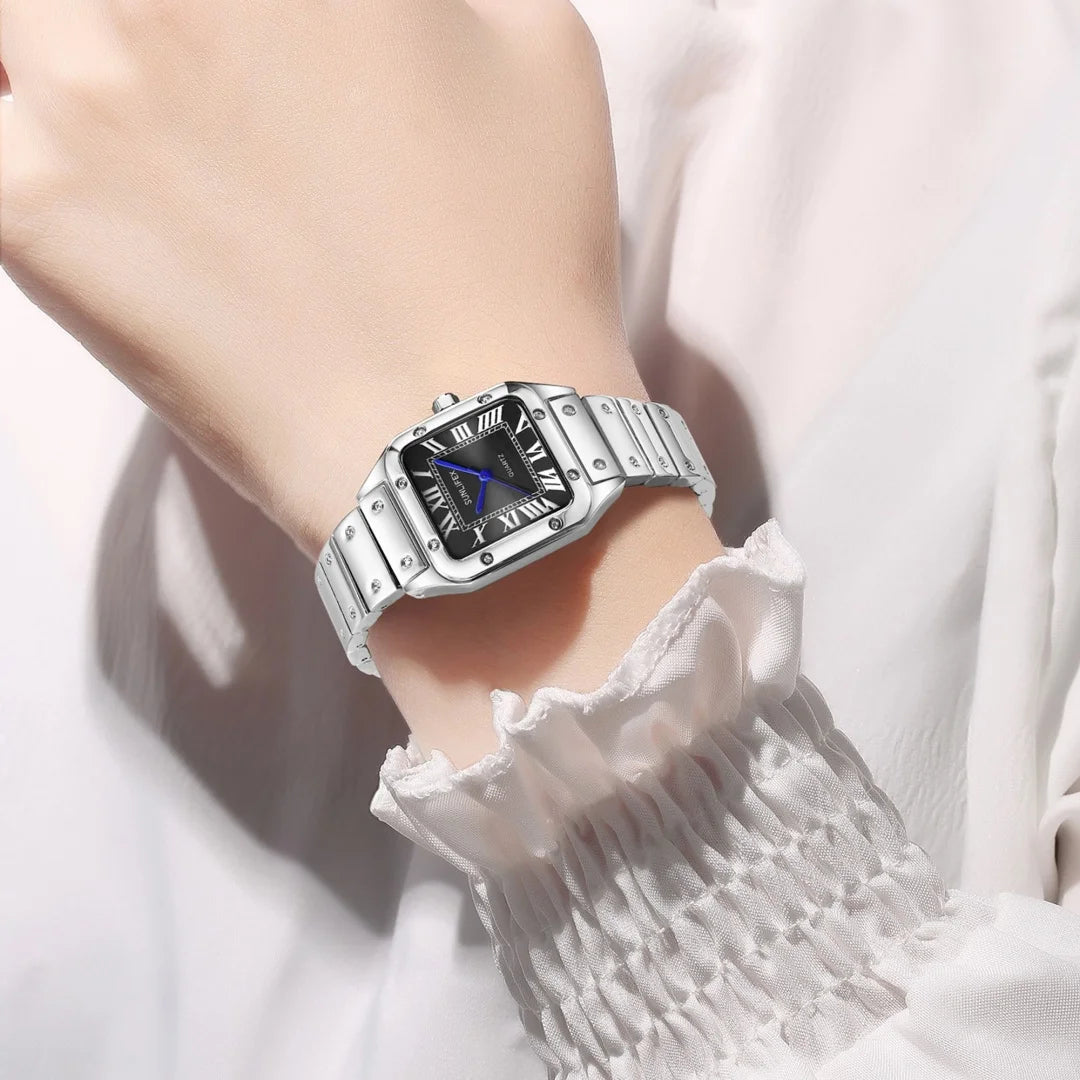 Orologi da donna quadrati Orologio da donna al quarzo Orologio da polso femminile Cinturino in bambù in acciaio inossidabile Orologio da donna casual Orologio Relogio Feminino