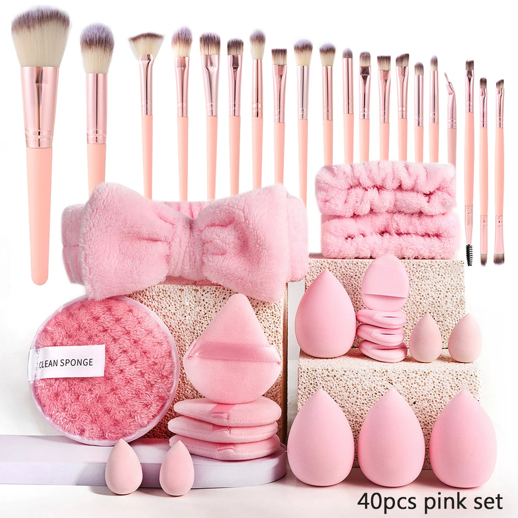 Set pennelli e spugne per trucco, soffio per trucco rosa, fascia per capelli, struccante per polsini, strumento per trucco kit per estensione ciglia fai da te da 8-16 mm