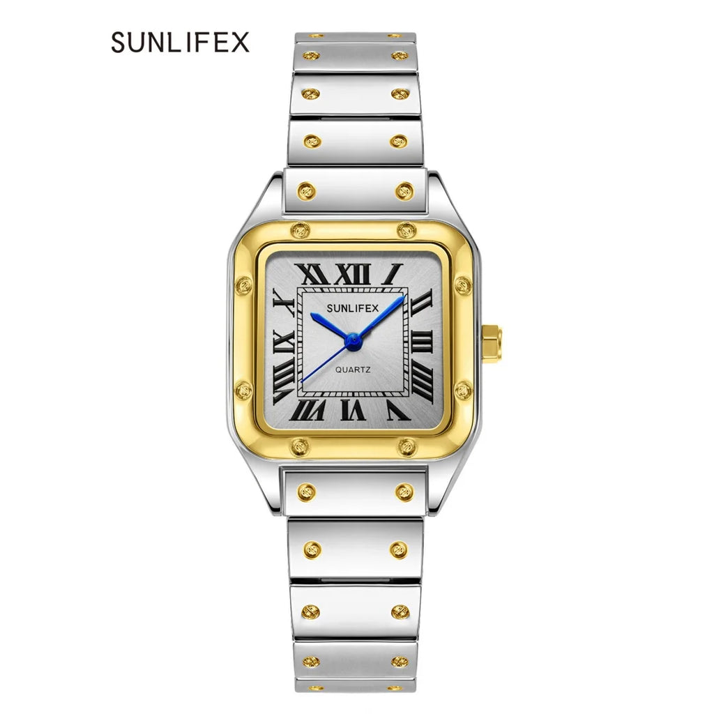 Orologi da donna quadrati Orologio da donna al quarzo Orologio da polso femminile Cinturino in bambù in acciaio inossidabile Orologio da donna casual Orologio Relogio Feminino