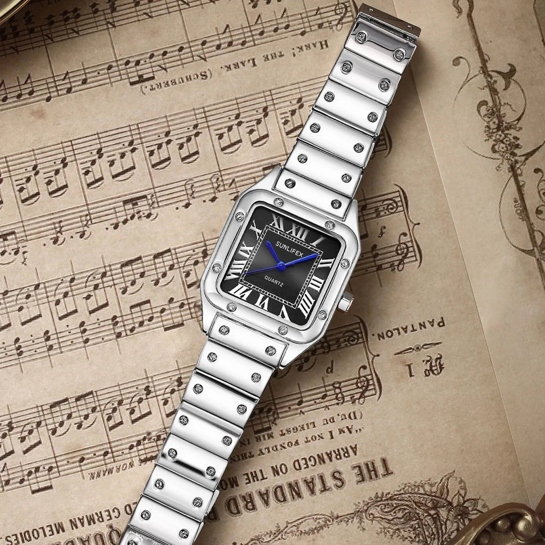 Orologi da donna quadrati Orologio da donna al quarzo Orologio da polso femminile Cinturino in bambù in acciaio inossidabile Orologio da donna casual Orologio Relogio Feminino