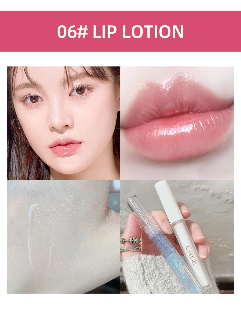 CACE Matte Liquid Lipstick Makeup set 4 colori Lipgloss e 1pc Lipgloss trasparente e 1pc Lip Balm Plumper e collana regalo