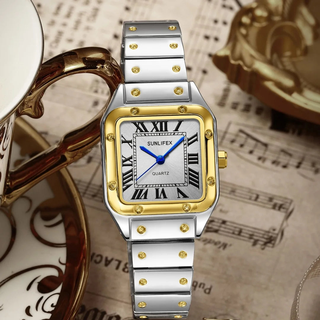 Orologi da donna quadrati Orologio da donna al quarzo Orologio da polso femminile Cinturino in bambù in acciaio inossidabile Orologio da donna casual Orologio Relogio Feminino