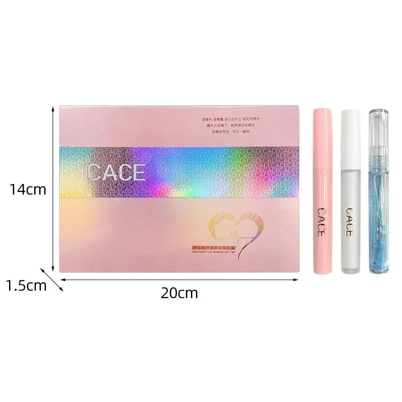 CACE Matte Liquid Lipstick Makeup set 4 colori Lipgloss e 1pc Lipgloss trasparente e 1pc Lip Balm Plumper e collana regalo
