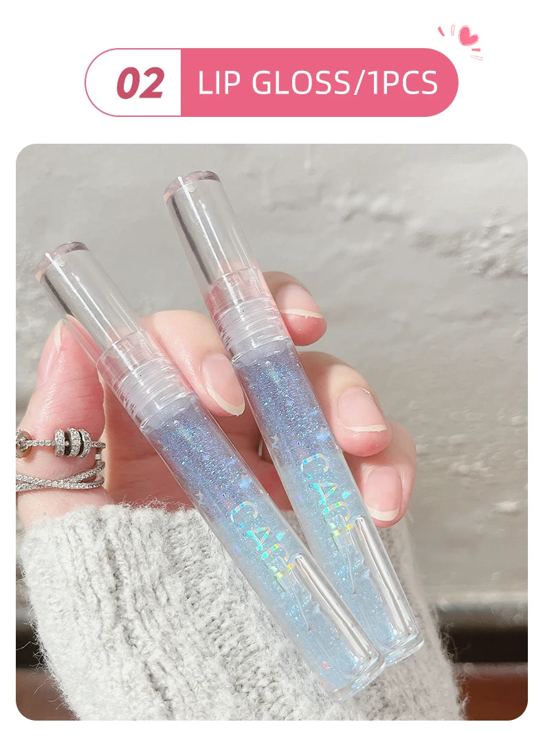 CACE Matte Liquid Lipstick Makeup set 4 colori Lipgloss e 1pc Lipgloss trasparente e 1pc Lip Balm Plumper e collana regalo