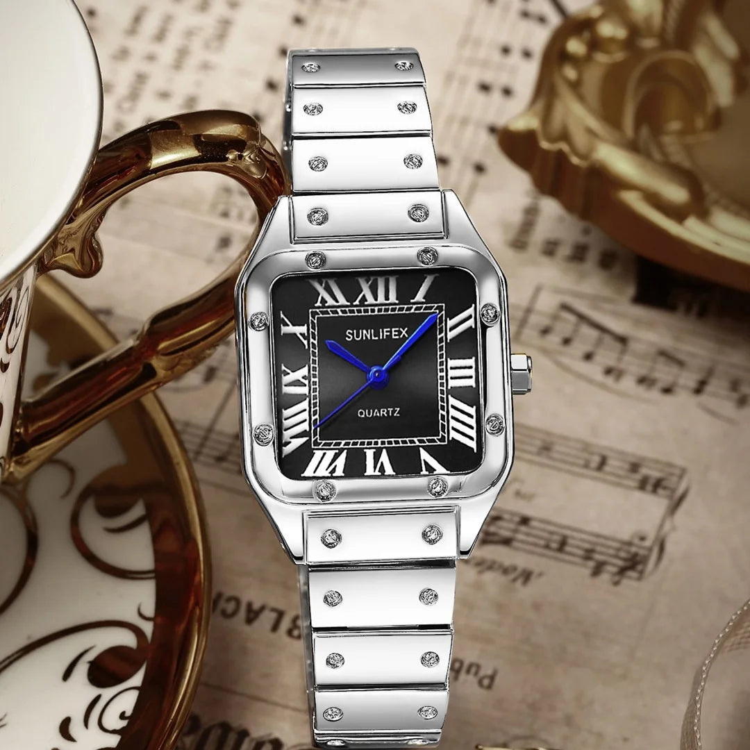 Orologi da donna quadrati Orologio da donna al quarzo Orologio da polso femminile Cinturino in bambù in acciaio inossidabile Orologio da donna casual Orologio Relogio Feminino