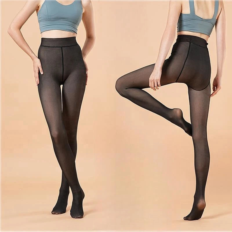 Leggings termici da donna inverno caldo sexy elastico traslucido collant femminile in pile termico a vita alta sottile addensare pantaloni attillati