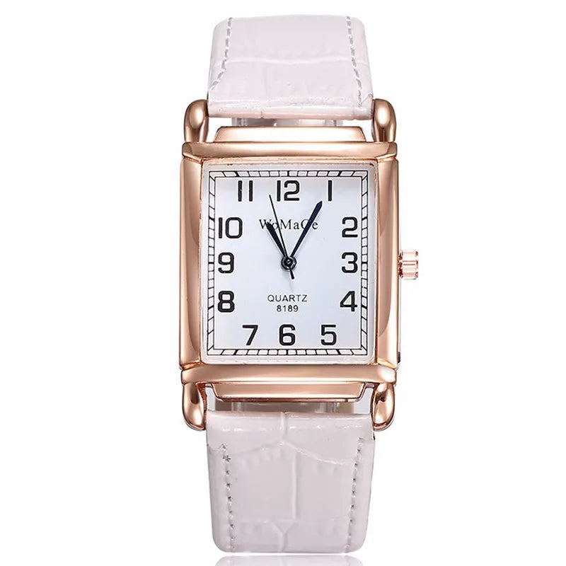 Orologi da donna alla moda Orologio da polso al quarzo da donna quadrato in metallo di lusso in oro rosa Orologio da donna rettangolare in pelle rossa