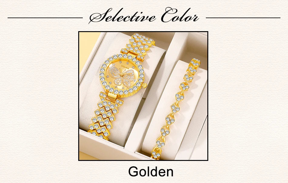 Orologio da donna con quadrante a farfalla orologio da donna con Design di marca orologio da donna in acciaio con cinturino al quarzo Set di moda di lusso con diamanti