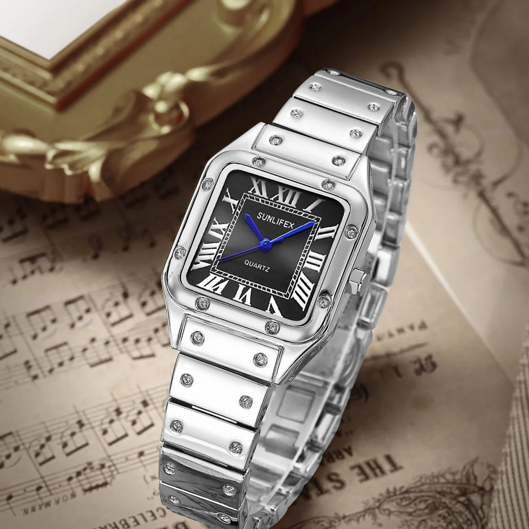 Orologi da donna quadrati Orologio da donna al quarzo Orologio da polso femminile Cinturino in bambù in acciaio inossidabile Orologio da donna casual Orologio Relogio Feminino