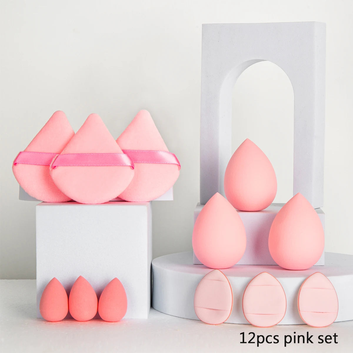 Set pennelli e spugne per trucco, soffio per trucco rosa, fascia per capelli, struccante per polsini, strumento per trucco kit per estensione ciglia fai da te da 8-16 mm