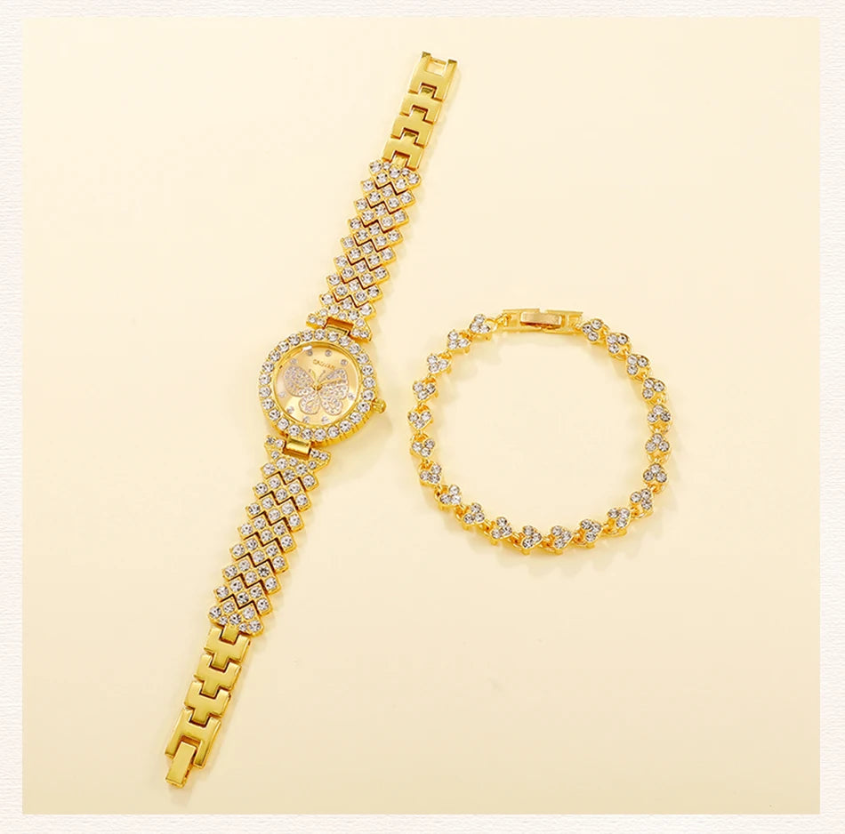 Orologio da donna con quadrante a farfalla orologio da donna con Design di marca orologio da donna in acciaio con cinturino al quarzo Set di moda di lusso con diamanti